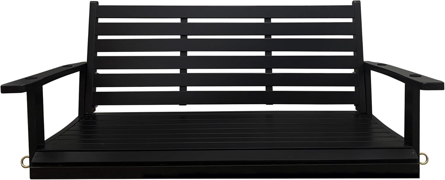 Wooden Porch Swing, Ergonomic Seat, Bench Swing with Hanging Chains and 7mm Springs, Heavy Duty 800 LBS, for Outdoor Patio Garden Yard (Black, 2-Seater Extra Large)