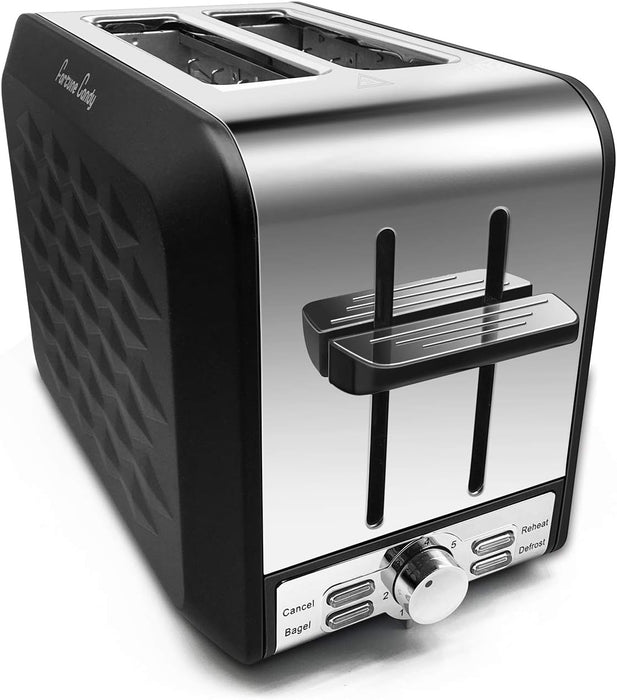 Fortune Candy 2-Slice Toaster, Stainless Steel, with Diamond Pattern, Black