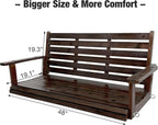 Wooden Porch Swing, Ergonomic Seat, Bench Swing with Hanging Chains and 7mm Springs, Heavy Duty 800 LBS, for Outdoor Patio Garden Yard (Deep Brown, 2-Seater Extra Large)
