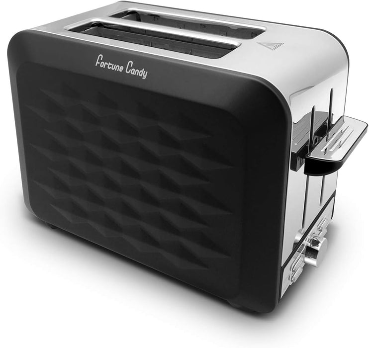 Fortune Candy 2-Slice Toaster, Stainless Steel, with Diamond Pattern, Black