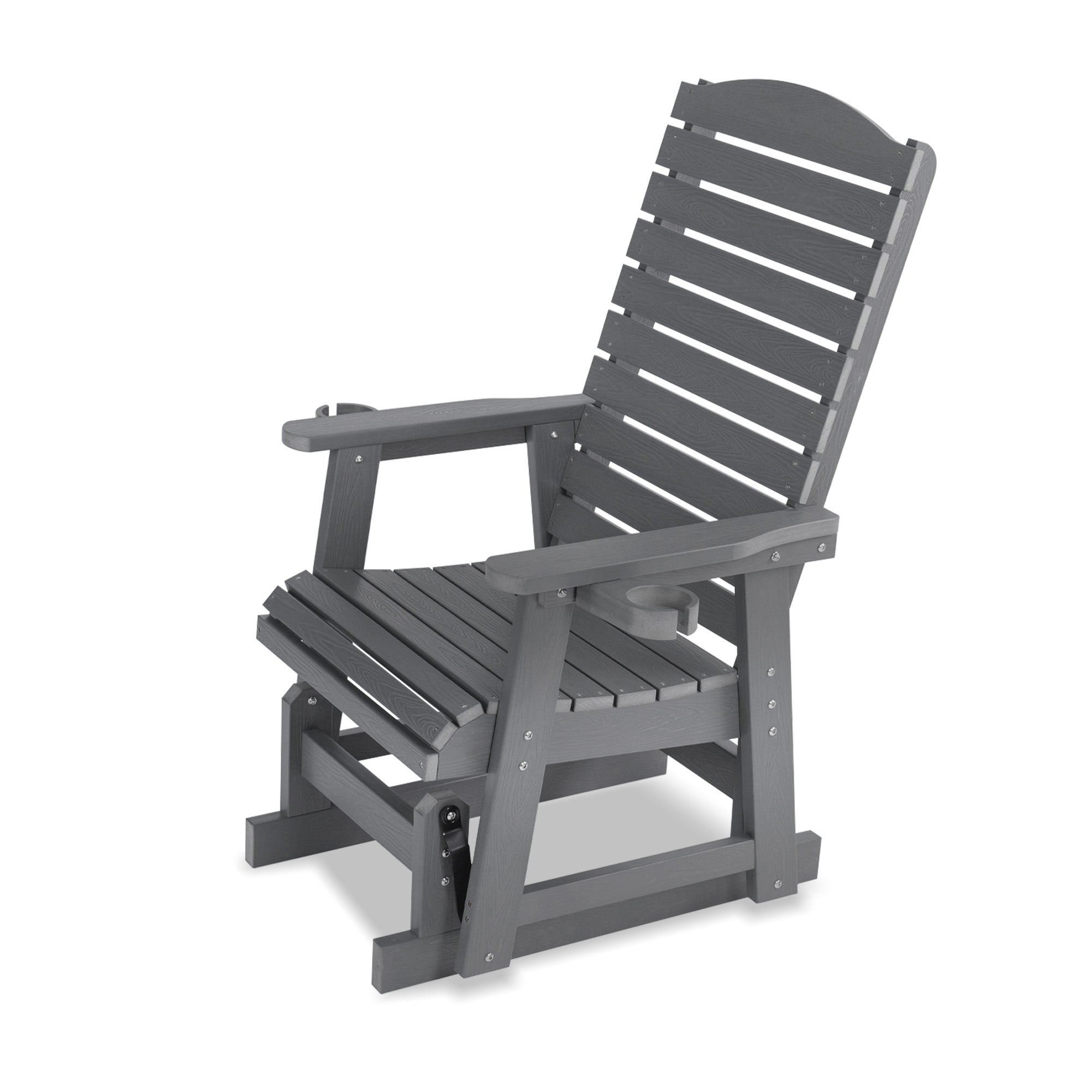 Poly Lumber Patio Glider for One Person, with Cup Holders, High Backrest and Deep Contoured Seat, HIPS Material, All-Weather Resistant, Heavy Duty 700 Pounds (Classic Gray)
