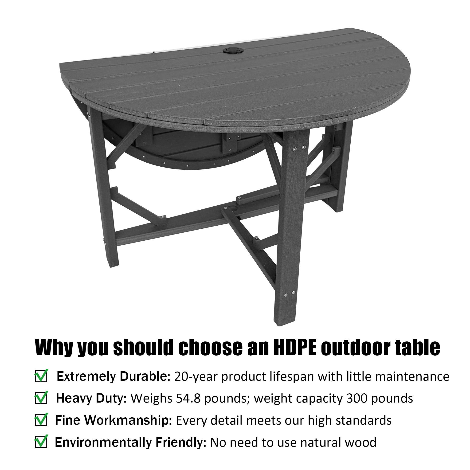 HDPE Patio Round Table 43 " All-Weather Outdoor Dining Table for Garden,Patio,Backyard