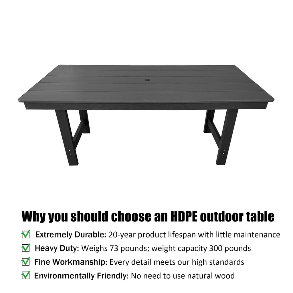 HDPE Patio Dining Table, with Umbrella Hole, Weather Resistant, for Outdoor, Garden, Yard (1 Piece - 70.7'' Table)