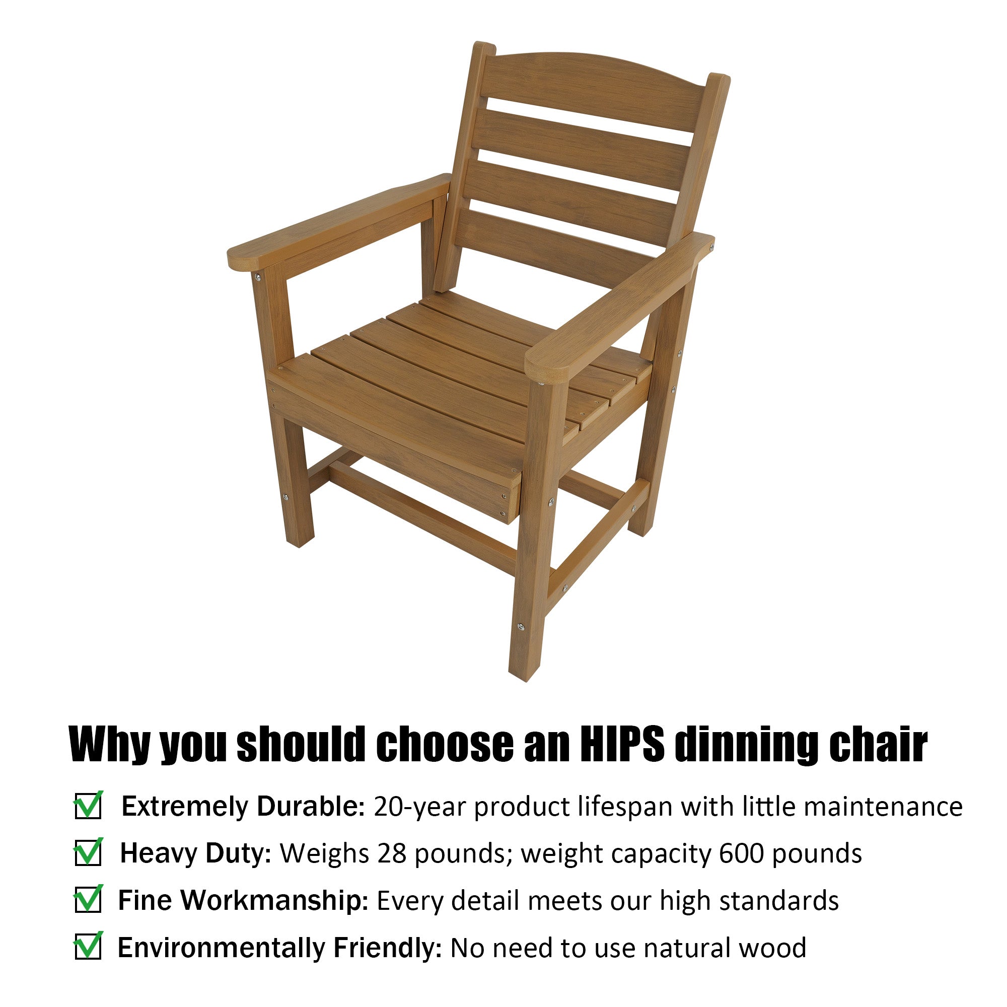 Poly Lumber Patio Dining Chair Set of Two, HIPS Outdoor Ladder Back Chair, Weather Resistant (Teak Tone, 2 Piece)