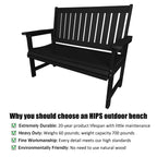 Poly Lumber Outdoor Bench, HIPS All-Weather Bench, Never Rots or Fades, for Patio, Porch, Garden and Park, 700 lbs Weight Capacity (Black, 44-inch)