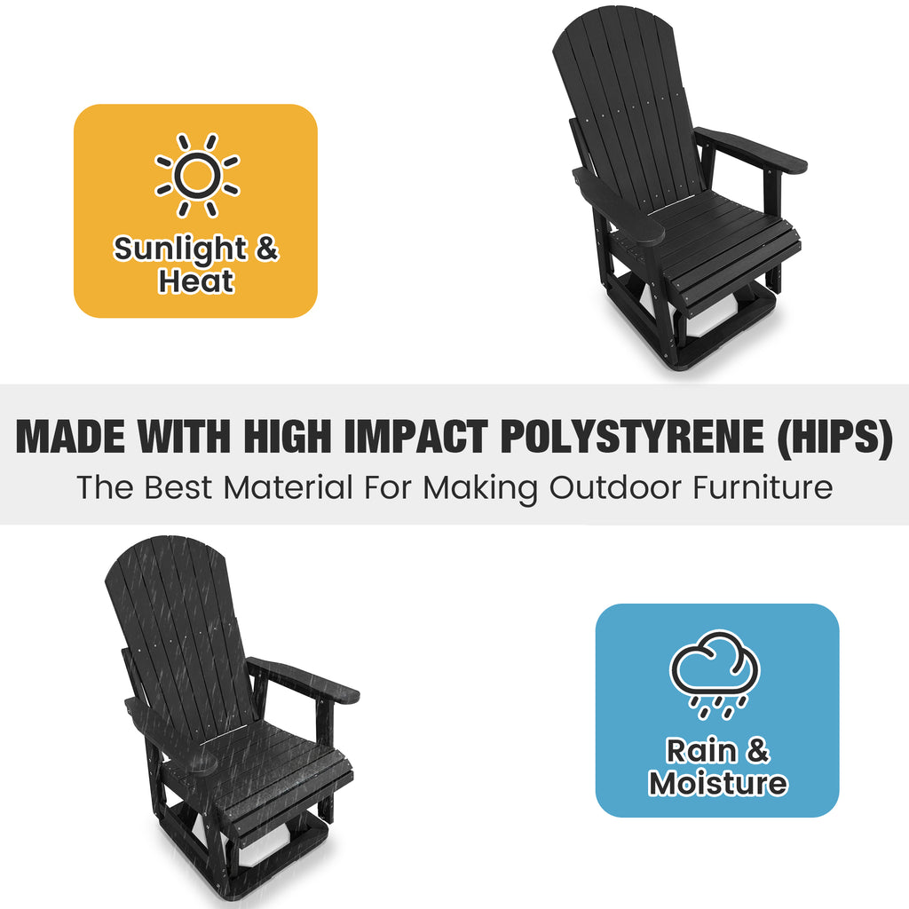 HIPS Swivel Patio Glider, Poly Lumber Weather Resistant Outdoor Chair, for Patio, Porch, Yard (Matte Black)