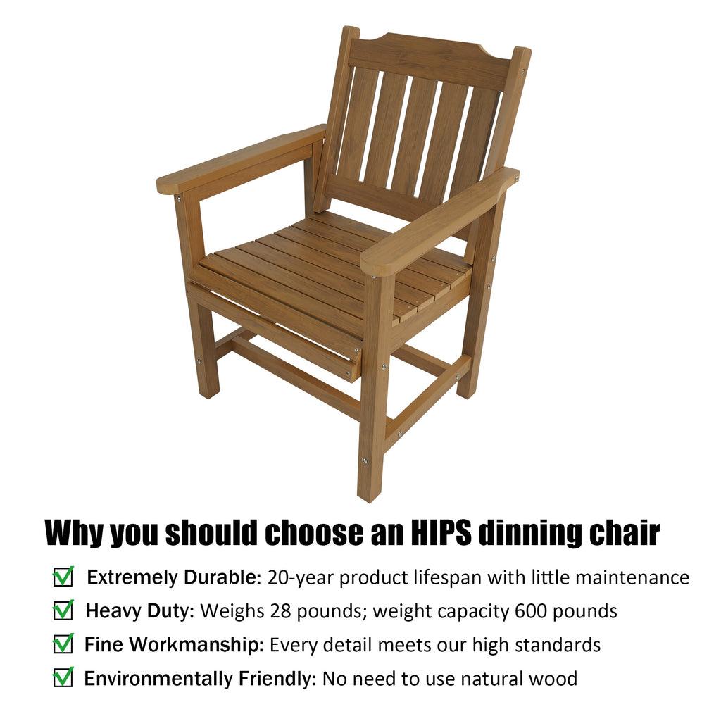 Poly Lumber Patio Dining Chair Set of Two, HIPS Outdoor Dining Chairs, Weather Resistant, Slat Back (2 Piece, Teak Tone)