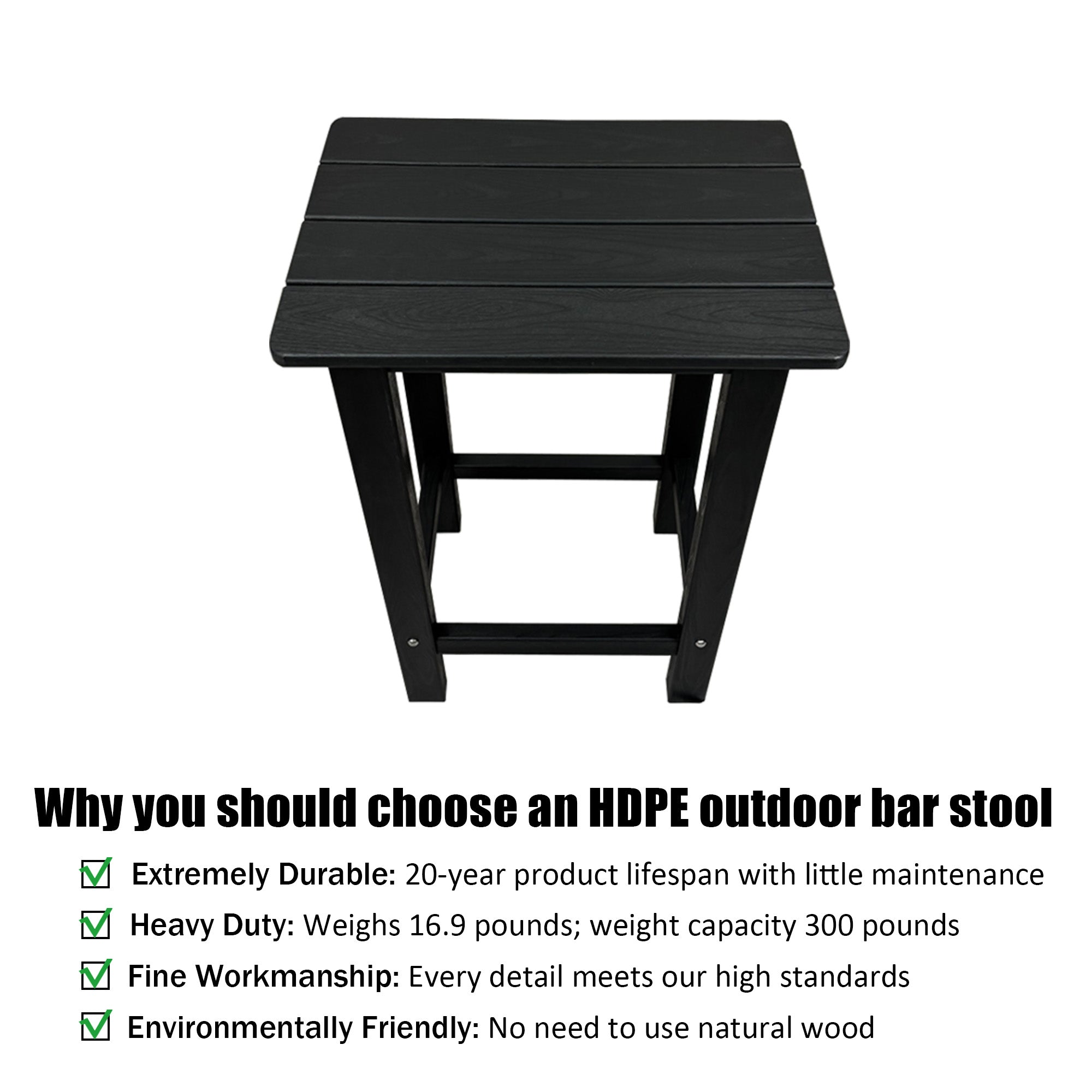 HDPE Patio Bar Set, Outdoor Bar Stools with Table, Weather Resistant, for Poolside, Garden, Yard, Balcony (Black, 2 Piece)