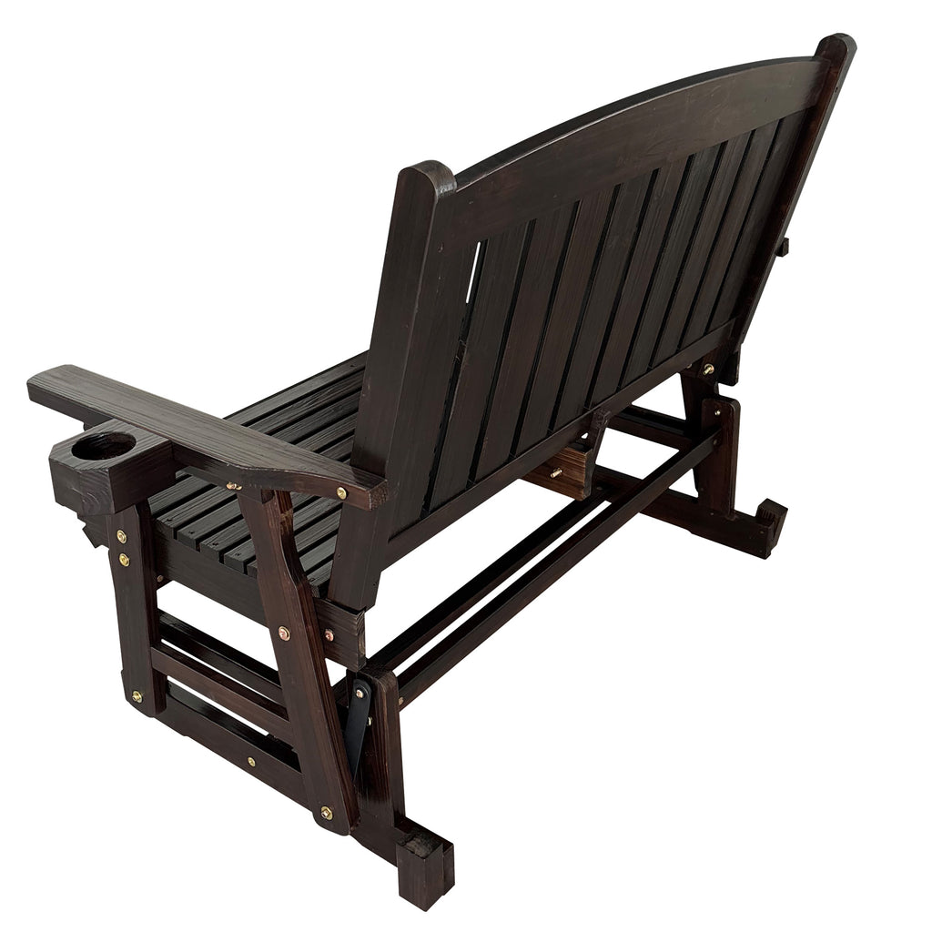 Fortune Candy Wooden Patio Glider, with Cup Holders, High Back and Deep Contoured Seat, Solid Fir Wood, Heavy Duty 800 LBS (Deep Brown, 2-Seater)