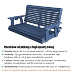 HDPE Porch Swing with 18/8 Stainless Steel Bolts, Ergonomic Design, Ultra Weather-Resistant, Heavy Duty 1200 LBS, for Outdoor Patio Garden Yard（Navy Blue）