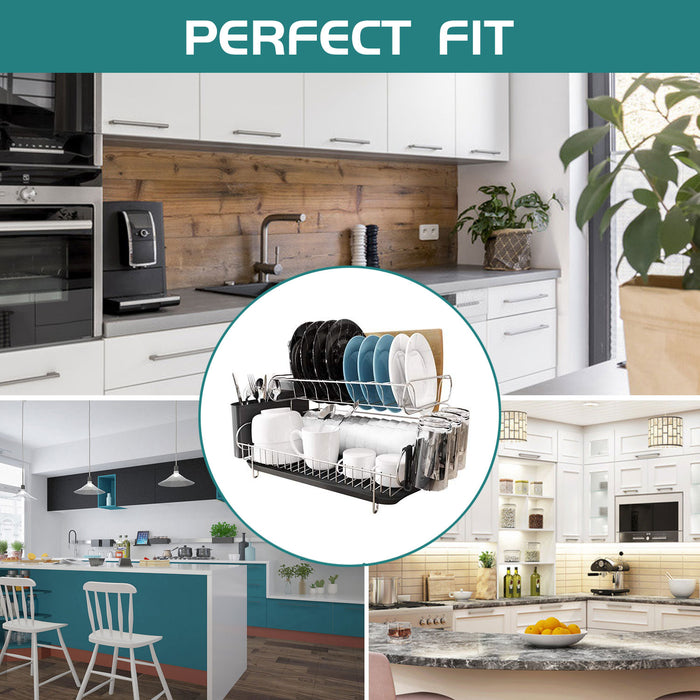 Stainless Steel 18.89'' Width Multifunctional 2-Tier Dish Drying Rack