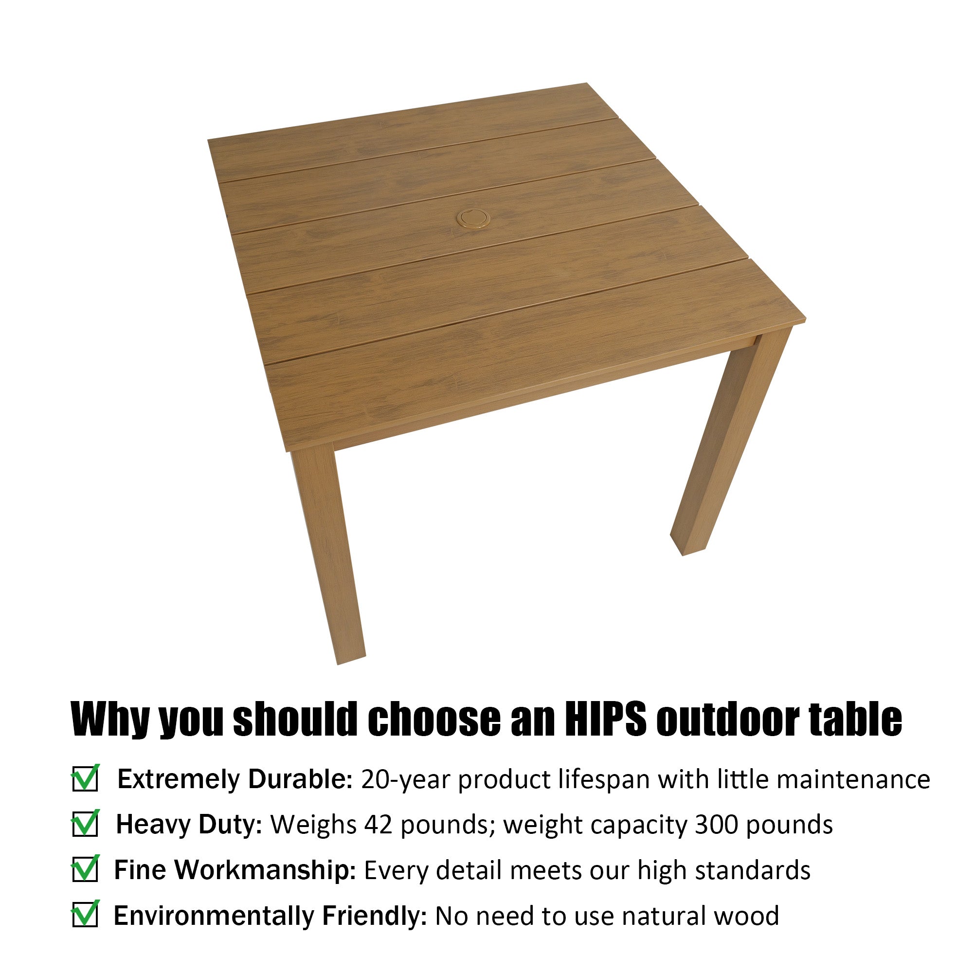 Poly Lumber Patio Dining Table, 36.2-Inches HIPS Outdoor Dining Table with Umbrella Hole, Weather Resistant (Navy Blue, 1 Piece)（副本）