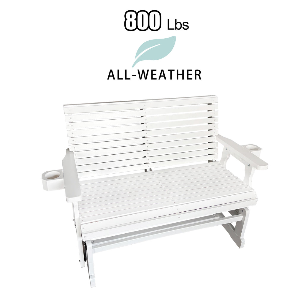 Fortune Candy Patio Glider with Cup Holders, High Roll Back and Deep Contoured Seat,Heavy Duty 800 Lb (White, 2-Seater)