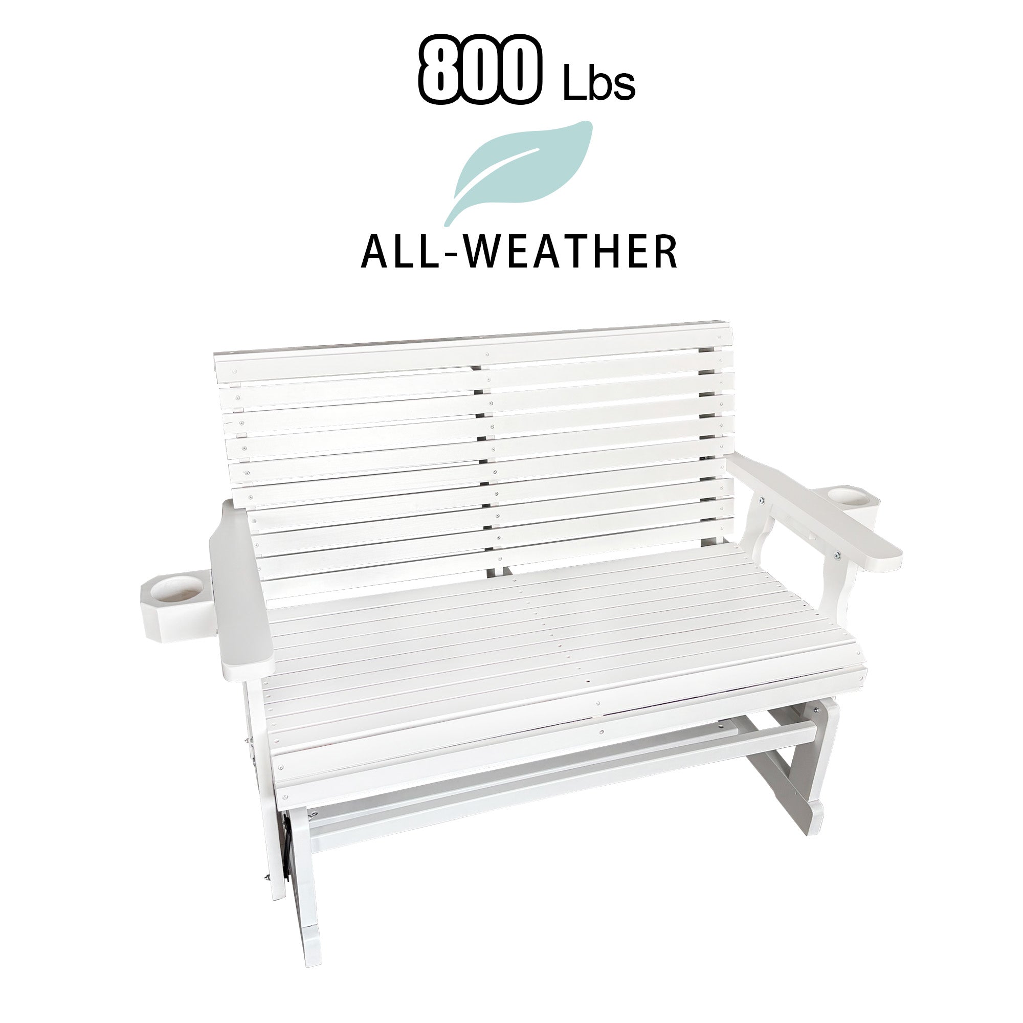 Fortune Candy Patio Glider with Cup Holders, High Roll Back and Deep Contoured Seat,Heavy Duty 800 Lb (White, 2-Seater)