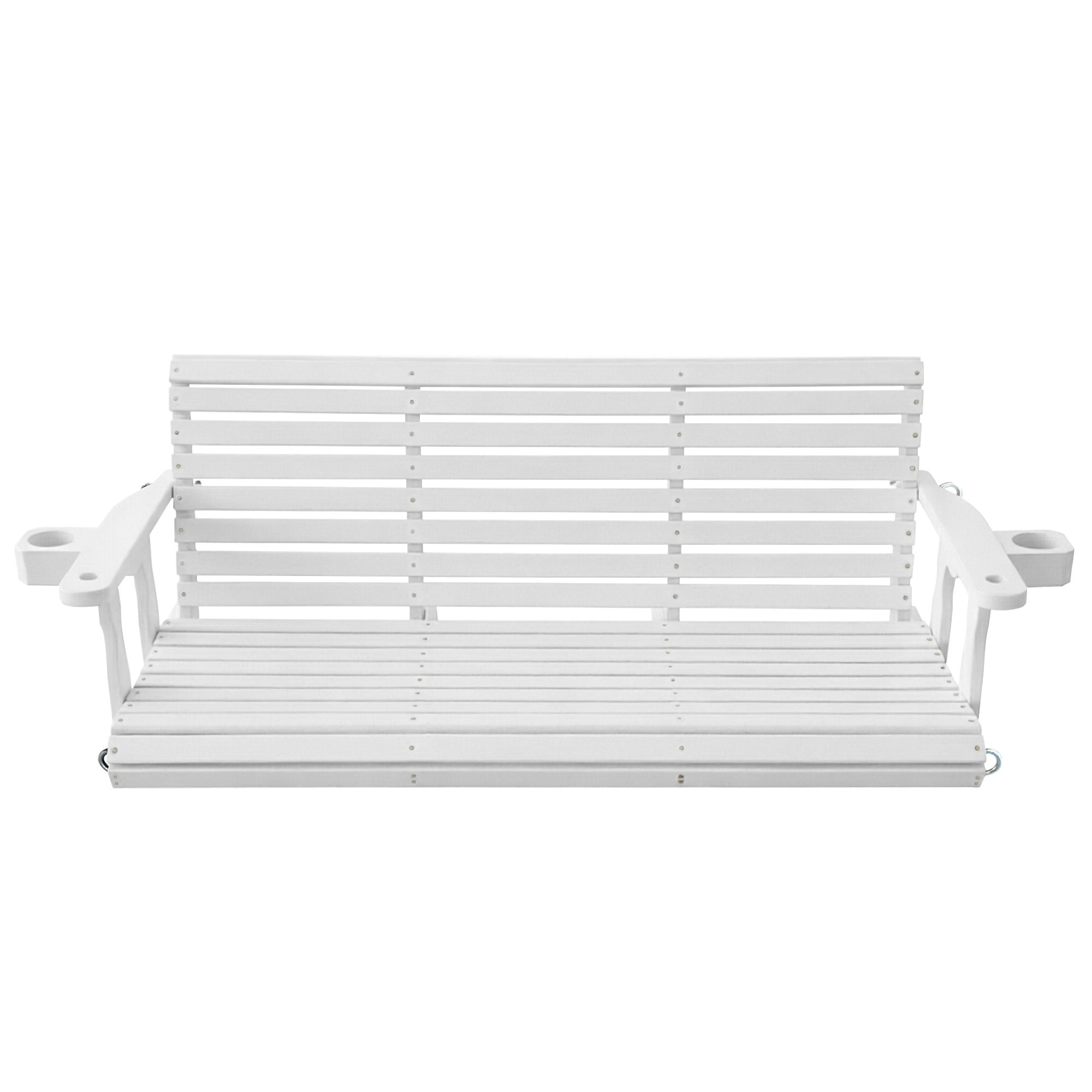Fortune Candy Extended 3-Seater Wooden Porch Swing with Seat Cushion, Cup Holders, Hanging Chains and 7mm Springs, Heavy Duty 880 LBS (White, 5.5 FT)