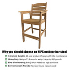 Poly Lumber Patio Bar Set, HIPS Outdoor Bar Stools with Table, Weather Resistant, for Poolside, Garden, Yard, Balcony (Teak Tone, 3 Piece)