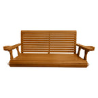 Wooden Porch Swing 2-Seater, High Backrest and Deep Seat, Bench Swing with Cupholders, Hanging Chains and 7mm Springs, Heavy Duty 880 LBS, for Outdoor Patio Garden (Warm Teak Color, 4.5 feet Extra-Large)