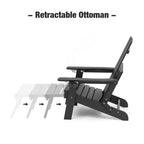 Poly Lumber Adirondack Chair with Cup Holders, Ottoman and Cushion, Adjustable Backrest, All-Weather Resistant HIPS Material, Wood-Like Pattern, Heavy Duty 700 LBS (Iron Black)