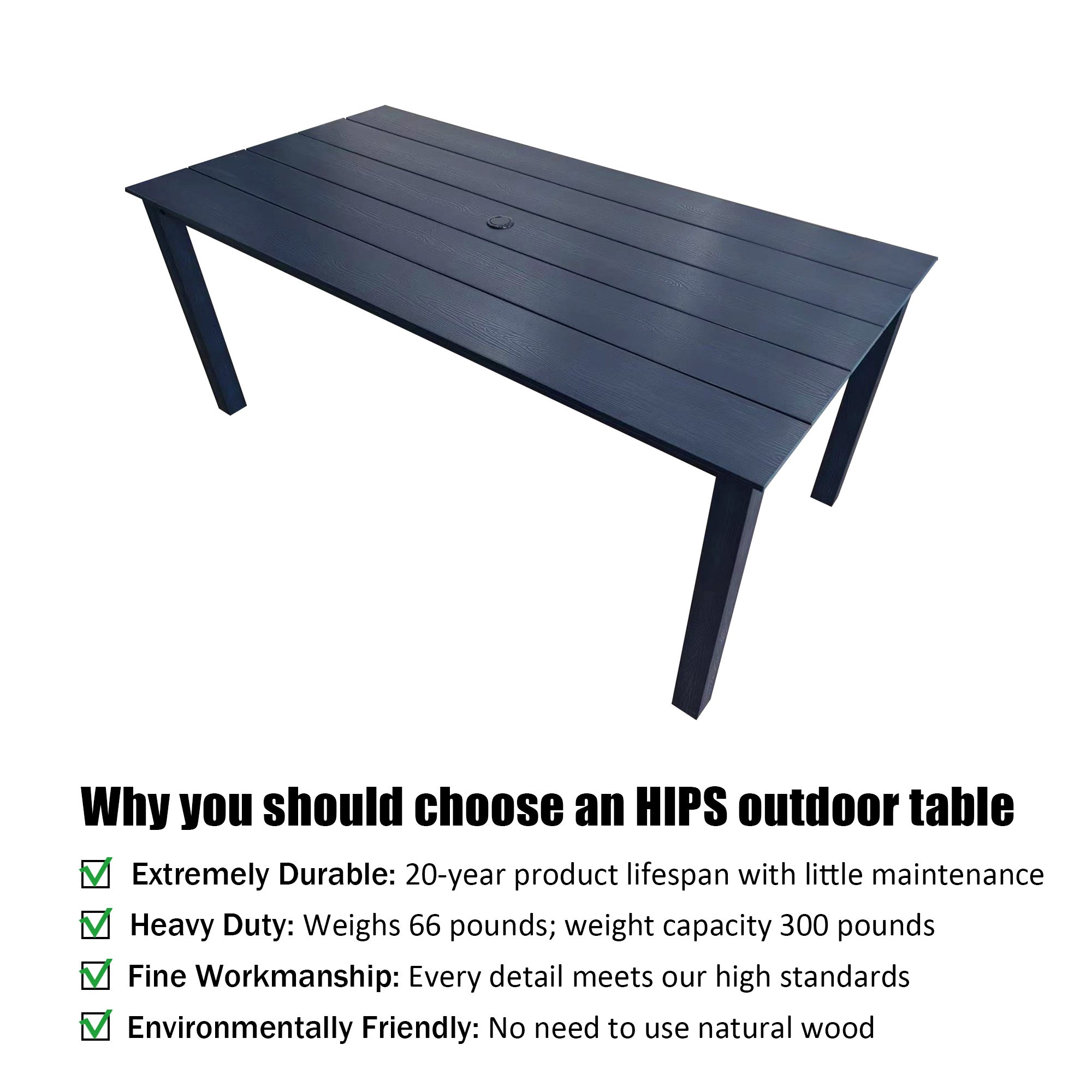Modern HDPE Patio Dining Set, Poly Lumber Table and Chair, with Umbrella Hole, Weather Resistant, for Outdoor, Yard, Lawn (5 Piece, Navy Blue)