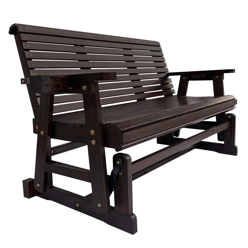 Patio Glider with Cup Holders, High Roll Back and Deep Contoured Seat, Heavy Duty 880 Lb (Rustic, 3-Seater)