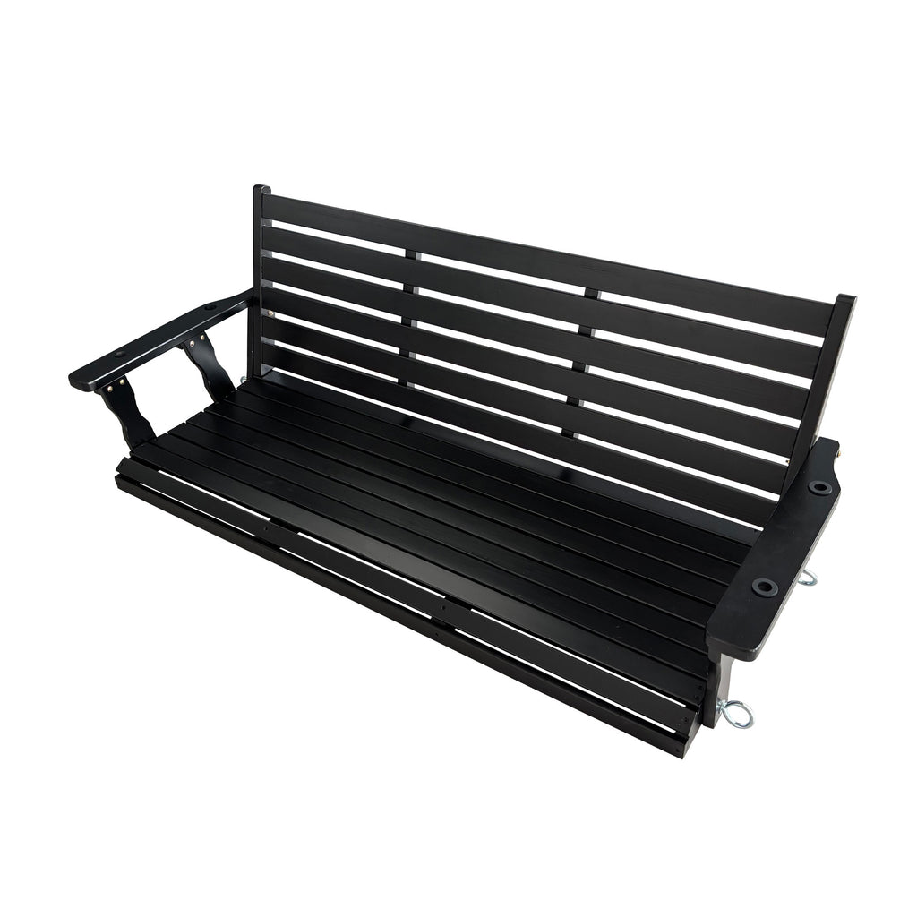 Wooden Porch Swing, Ergonomic Seat, Bench Swing with Hanging Chains and 7mm Springs, Heavy Duty 800 LBS, for Outdoor Patio Garden Yard (Carbon Black, 3-Seater Extra Large)
