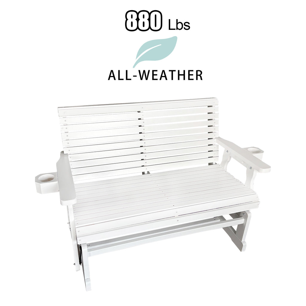 Fortune Candy Patio Glider with Cup Holders, High Roll Back and Deep Contoured Seat,Heavy Duty 800 Lb (White, 2-Seater)