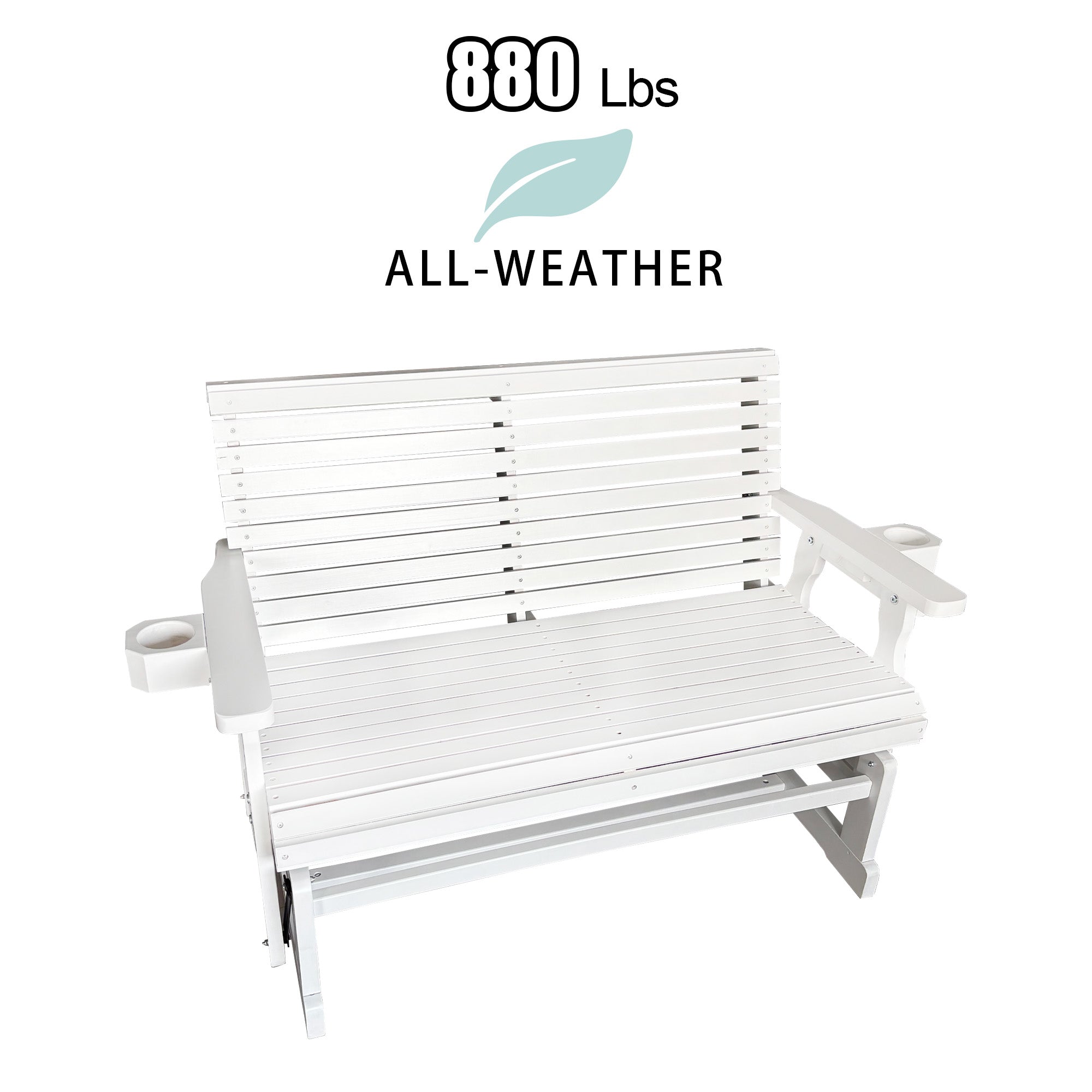 Fortune Candy Patio Glider with Cup Holders, High Roll Back and Deep Contoured Seat,Heavy Duty 800 Lb (White, 2-Seater)