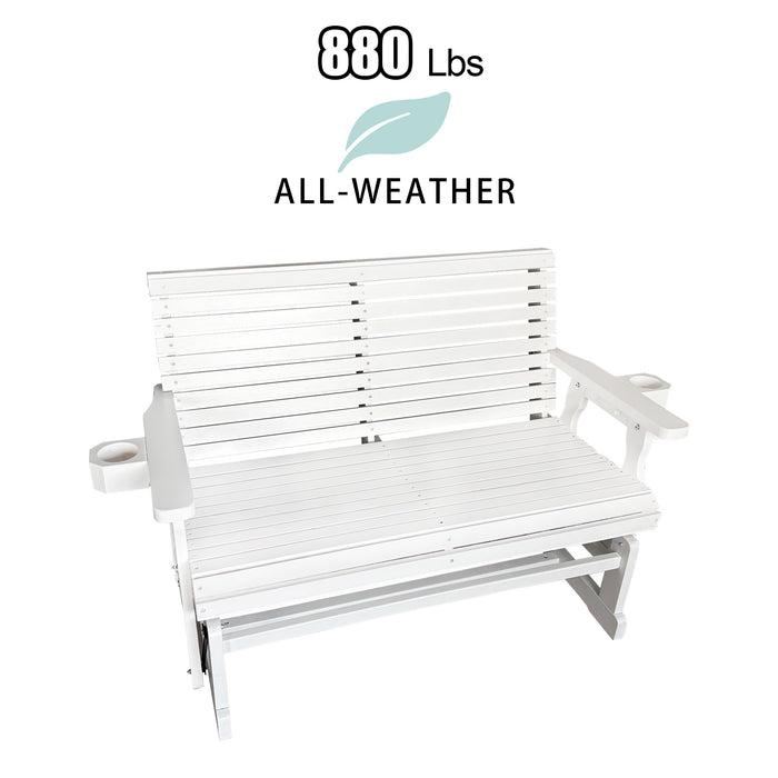 Fortune Candy Patio Glider with Cup Holders, High Roll Back and Deep Contoured Seat,Heavy Duty 800 Lb (White, 2-Seater)