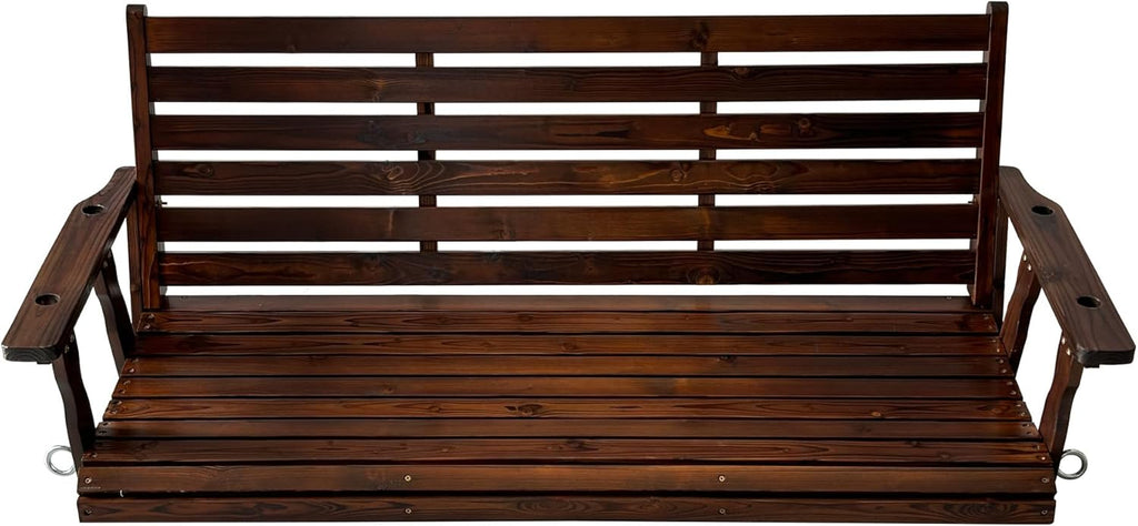 Wooden Porch Swing, Ergonomic Seat, Bench Swing with Hanging Chains and 7mm Springs, Heavy Duty 880 LBS, for Outdoor Patio Garden Yard (Deep Brown, 3-Seater Extra Large)