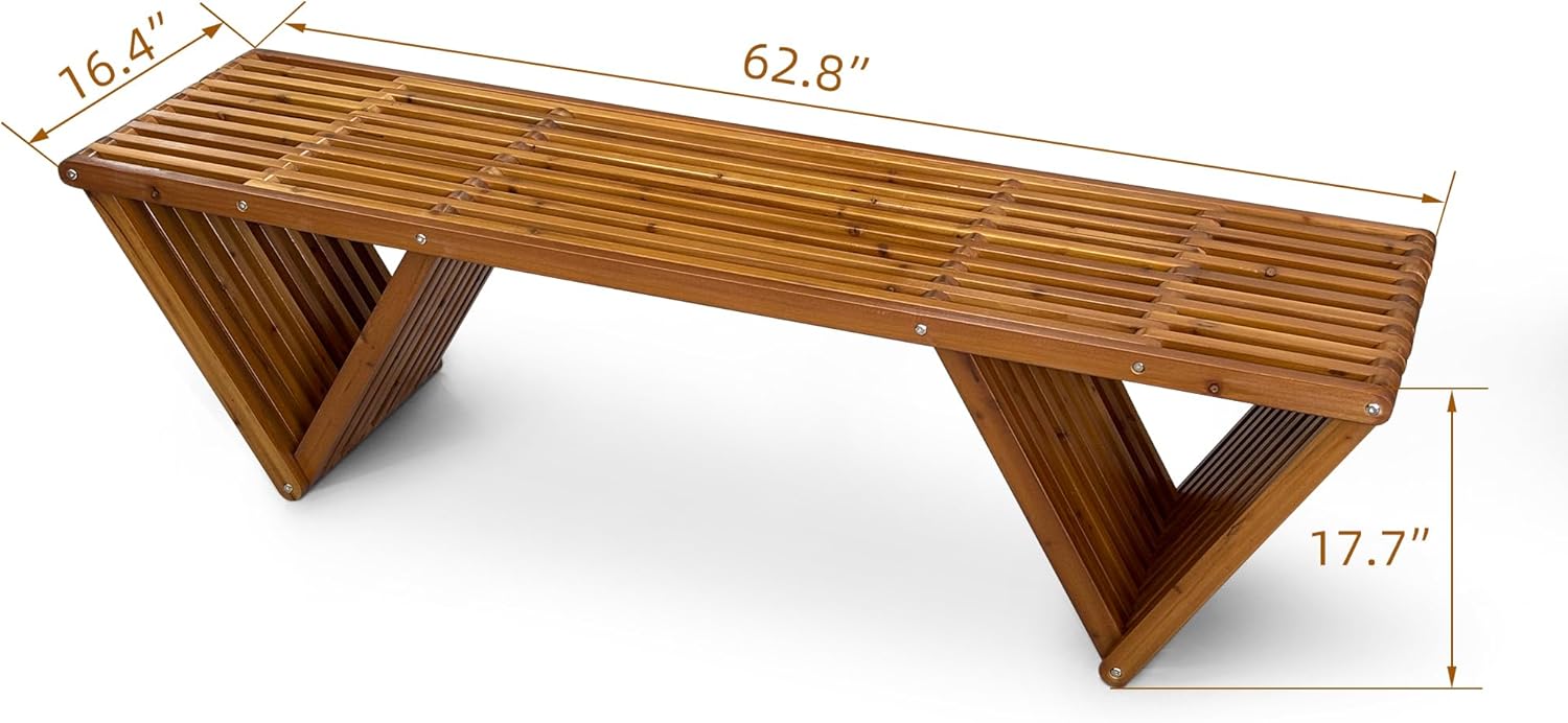 Outdoor Wooden Bench with Weatherproof Cushion, Solid Fir Wood, Coating with Wood Varnish, 2-Seater, for Patio, Porch, Yard, Garden, 62.8 inches (Brown)