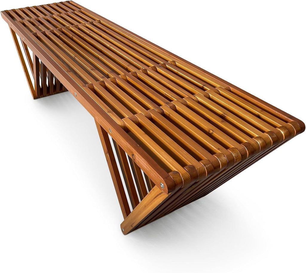 Outdoor Wooden Bench with Weatherproof Cushion, Solid Fir Wood, Coating with Wood Varnish, 2-Seater, for Patio, Porch, Yard, Garden, 62.8 inches (Brown)