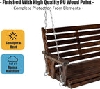 Wooden Porch Swing, Ergonomic Seat, Bench Swing with Hanging Chains and 7mm Springs, Heavy Duty 880 LBS, for Outdoor Patio Garden Yard (Deep Brown, 3-Seater Extra Large)