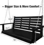 Wooden Porch Swing, Ergonomic Seat, Bench Swing with Hanging Chains and 7mm Springs, Heavy Duty 800 LBS, for Outdoor Patio Garden Yard (Black, 2-Seater Extra Large)