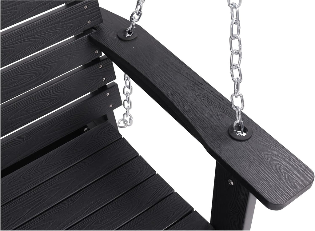 Poly Lumber 3-Seat Porch Swing, HIPS 5-Feet Bench Swing with Foldable Cup Holders,18/8 Stainless Steel Hardware, High Backrest and Deep Contoured Seat, Carbon Black