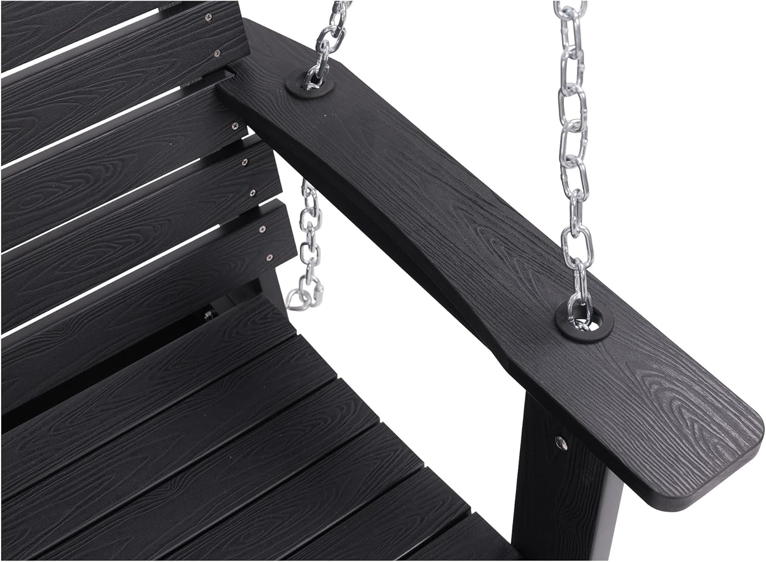 Poly Lumber 3-Seat Porch Swing, HIPS 5-Feet Bench Swing with Foldable Cup Holders,18/8 Stainless Steel Hardware, High Backrest and Deep Contoured Seat, Carbon Black