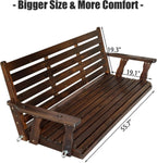 Wooden Porch Swing, Ergonomic Seat, Bench Swing with Hanging Chains and 7mm Springs, Heavy Duty 880 LBS, for Outdoor Patio Garden Yard (Deep Brown, 3-Seater Extra Large)