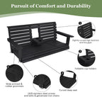Poly Lumber 3-Seat Porch Swing, HIPS 5-Feet Bench Swing with Foldable Cup Holders,18/8 Stainless Steel Hardware, High Backrest and Deep Contoured Seat, Carbon Black