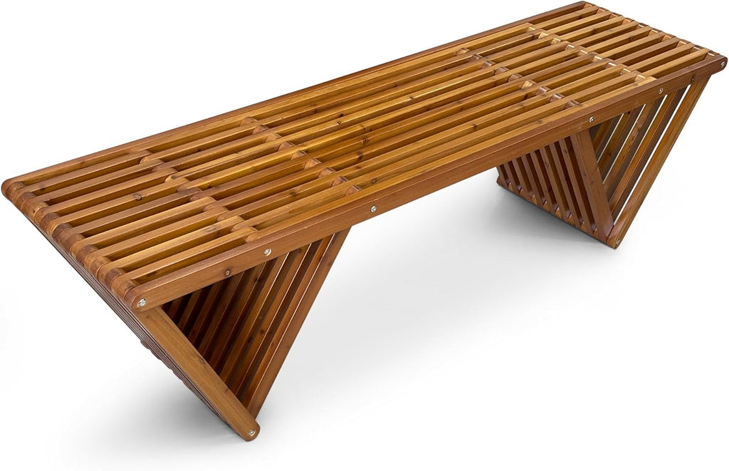 Outdoor Wooden Bench with Weatherproof Cushion, Solid Fir Wood, Coating with Wood Varnish, 2-Seater, for Patio, Porch, Yard, Garden, 62.8 inches (Brown)