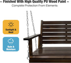 Wooden Porch Swing, Ergonomic Seat, Bench Swing with Hanging Chains and 7mm Springs, Heavy Duty 800 LBS, for Outdoor Patio Garden Yard (Deep Brown, 2-Seater Extra Large)