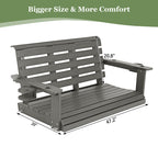 Poly Lumber 2-Seat Porch Swing, HIPS 4-Feet Bench Swing with Foldable Cup Holders,18/8 Stainless Steel Hardware, High Backrest and Deep Contoured Seat (Gray, 4-feet)