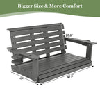 Poly Lumber 2-Seat Porch Swing, HIPS 4-Feet Bench Swing with Foldable Cup Holders,18/8 Stainless Steel Hardware, High Backrest and Deep Contoured Seat (Gray, 4-feet)