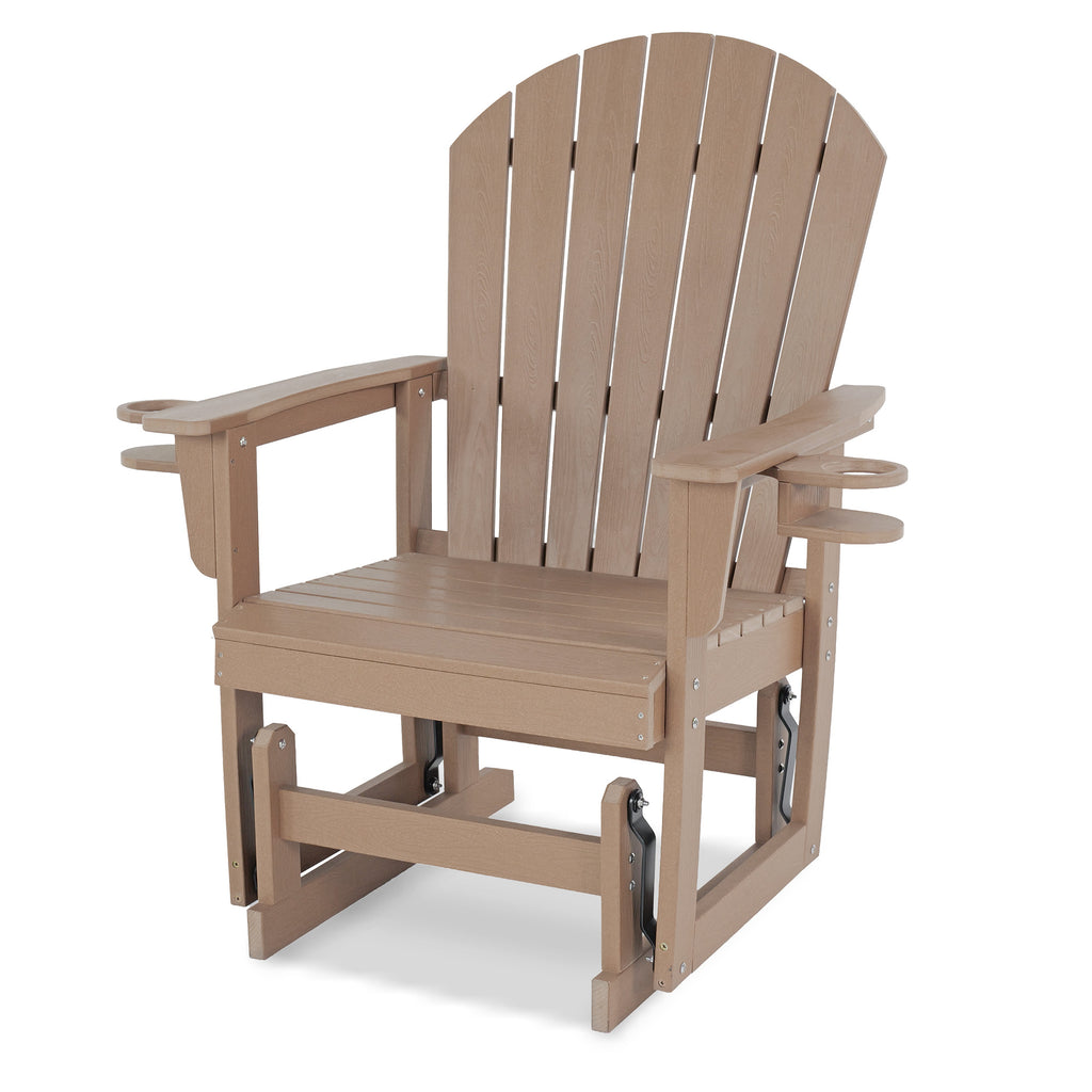 HDPE Patio Glider with Cup Holders, Curved High Backrest and Deep Seat, All-Weather Resistant, Heavy Duty 500 Pounds (Brown, 1-Seat)