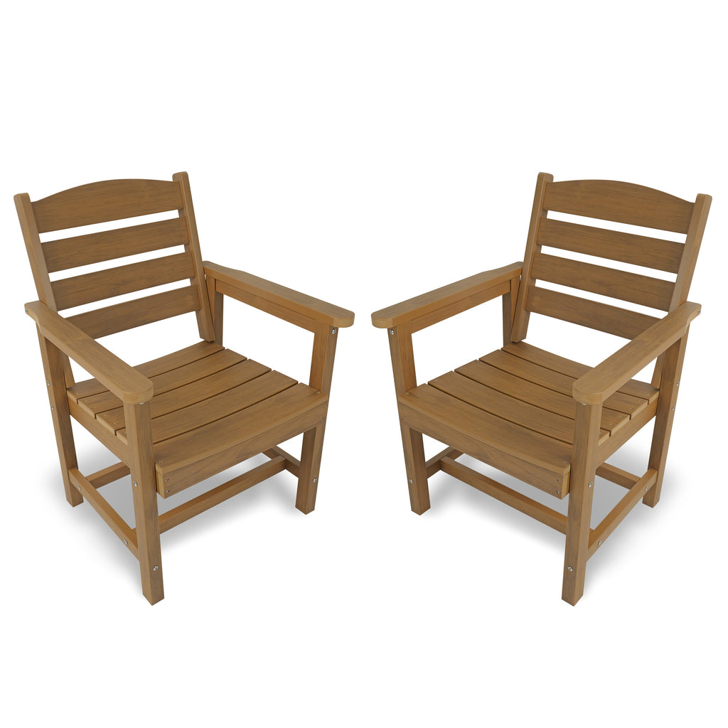 Poly Lumber Patio Dining Chair Set of Two, HIPS Outdoor Ladder Back Chair, Weather Resistant (Teak Tone, 2 Piece)