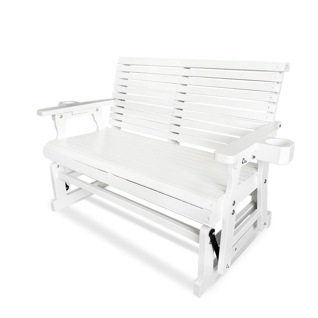 Fortune Candy Patio Glider with Cup Holders, High Roll Back and Deep Contoured Seat,Heavy Duty 800 Lb (White, 2-Seater)