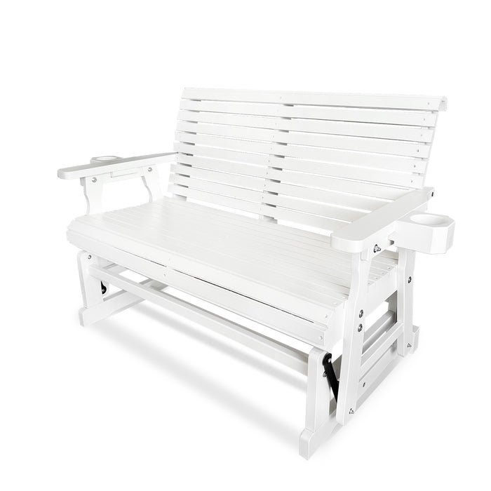 Fortune Candy Patio Glider with Cup Holders, High Roll Back and Deep Contoured Seat,Heavy Duty 800 Lb (White, 2-Seater)