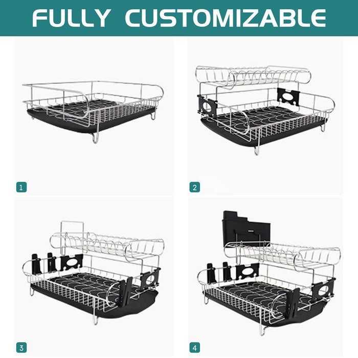 Stainless Steel 18.89'' Width Multifunctional 2-Tier Dish Drying Rack