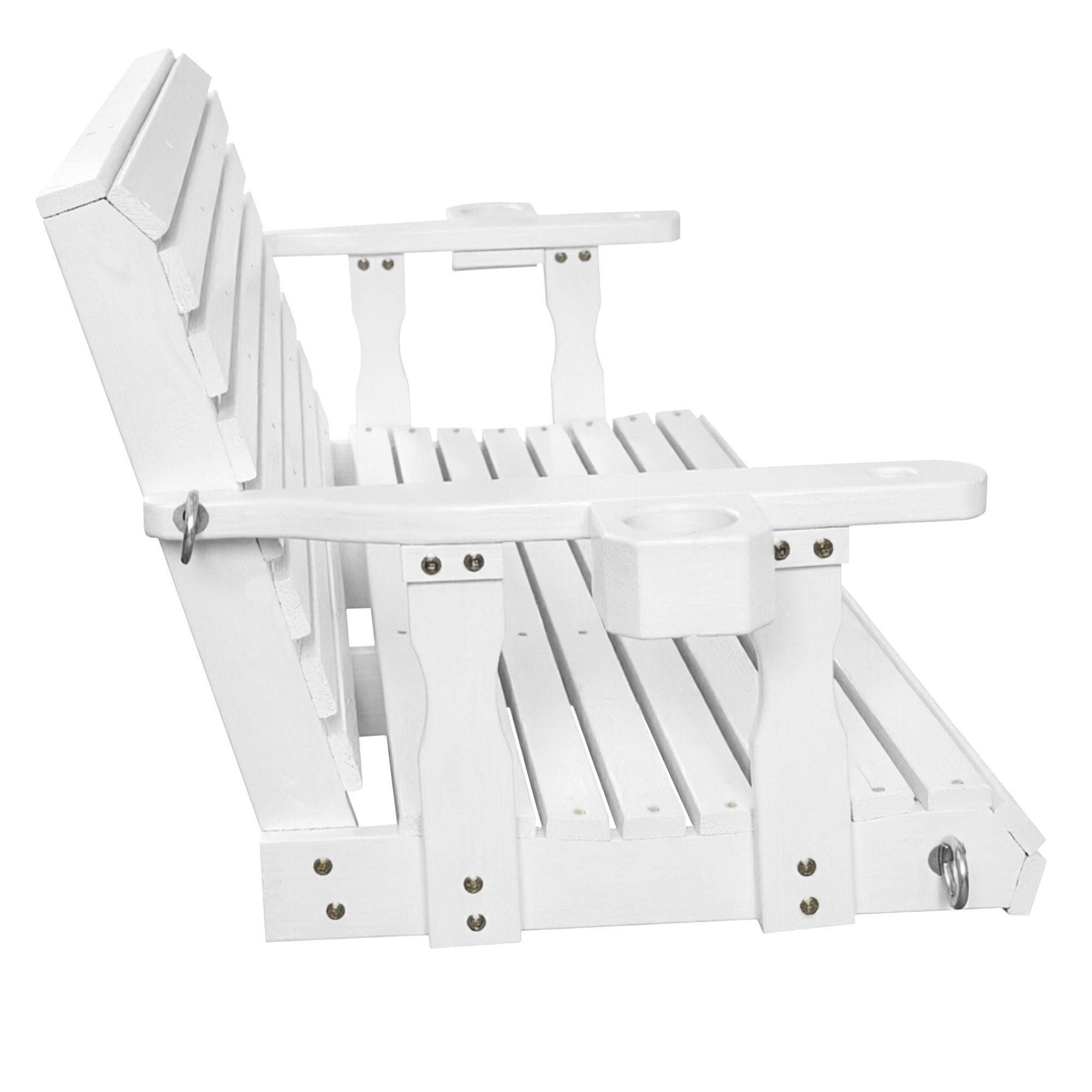 Fortune Candy Extended 3-Seater Wooden Porch Swing with Seat Cushion, Cup Holders, Hanging Chains and 7mm Springs, Heavy Duty 880 LBS (White, 5.5 FT)
