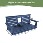 Poly Lumber 3-Seat Porch Swing, HIPS 5-Feet Bench Swing with Foldable Cup Holders,18/8 Stainless Steel Hardware, High Backrest and Deep Contoured Seat (Navy Blue, 5-feet)
