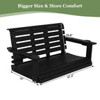 Poly Lumber 2-Seat Porch Swing, HIPS 4-Feet Bench Swing with Foldable Cup Holders,18/8 Stainless Steel Hardware, High Backrest and Deep Contoured Seat (Carbon Black, 4-feet)