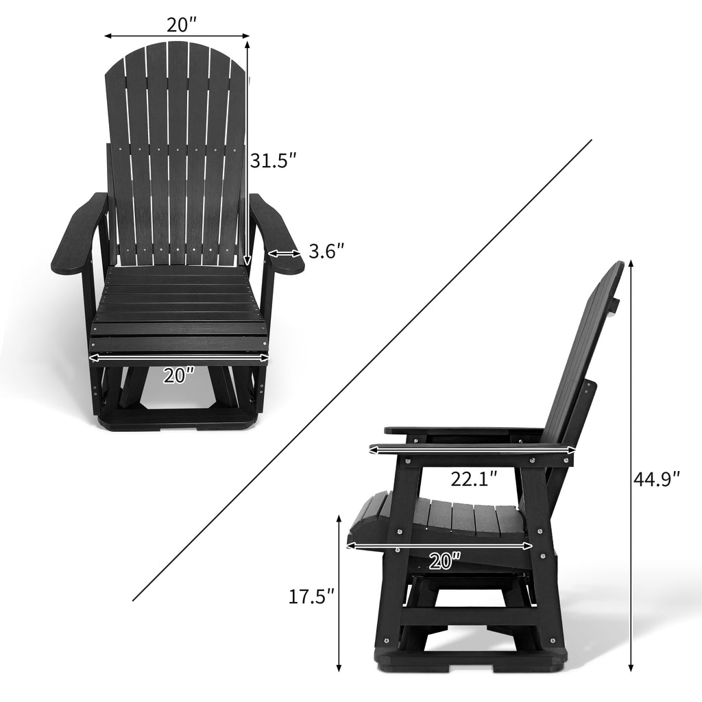 HIPS Swivel Patio Glider, Poly Lumber Weather Resistant Outdoor Chair, for Patio, Porch, Yard (Matte Black)